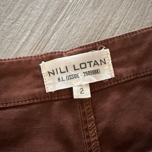 Nili Lotan Jenna Low Rise Raw Hem Stretch Twill Cotton Crop Pants Brown Size 2 - Picture 4 of 7